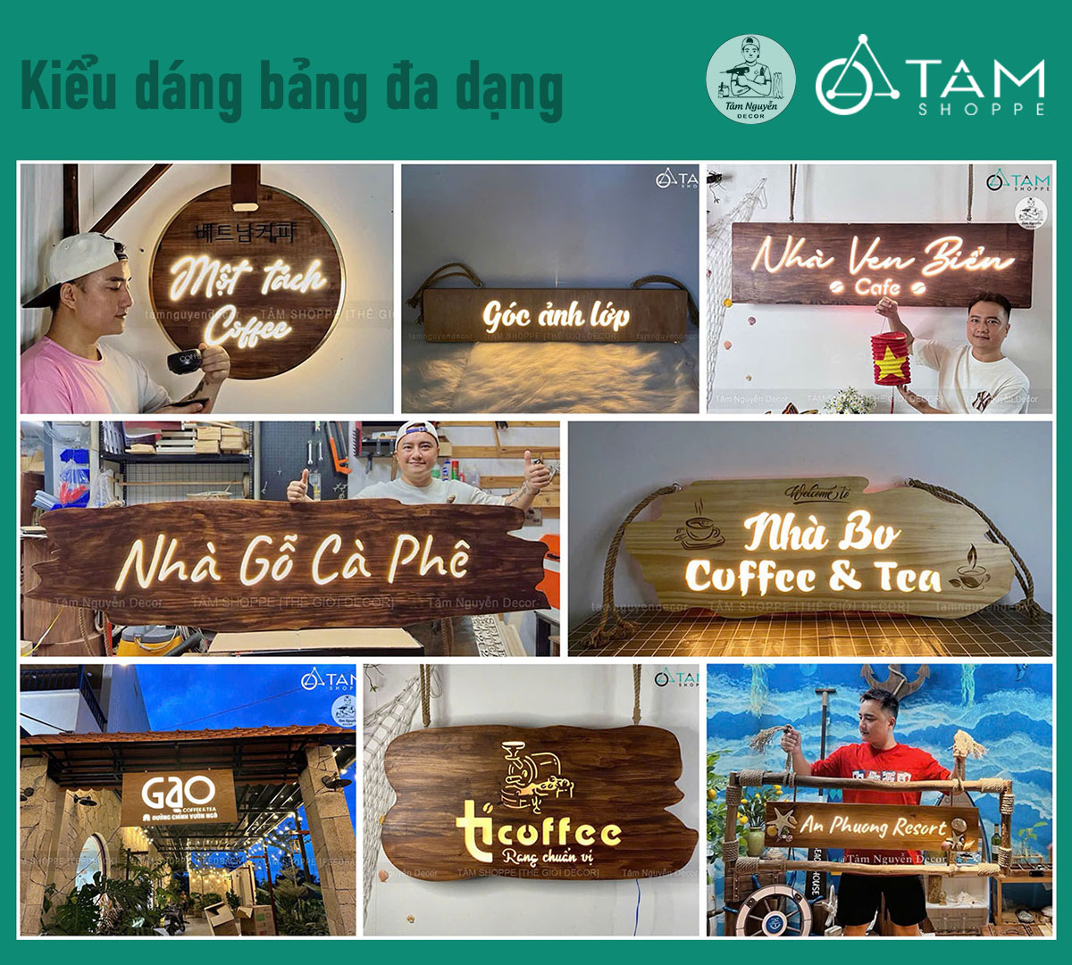 Bảng hiệu gỗ đèn Led