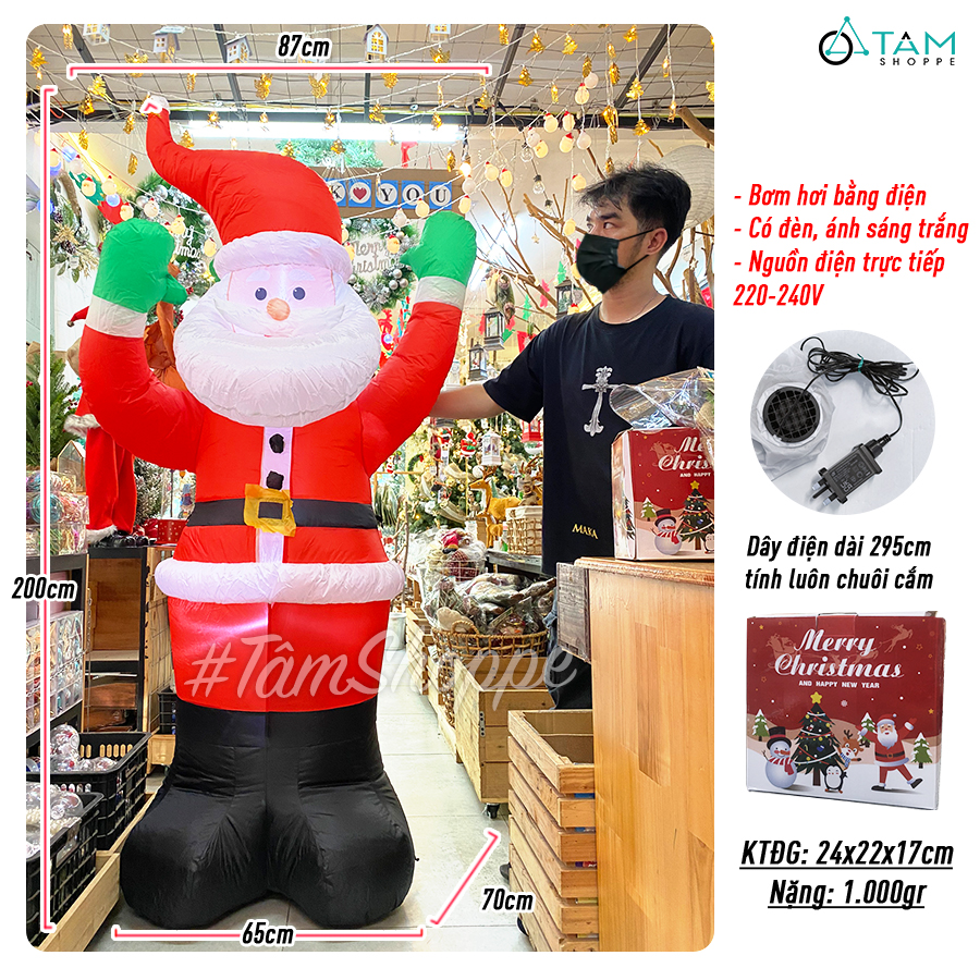 Mô hình ông già Noel bơm hơi tự động cao 180cm có đèn Led MHBH-X-