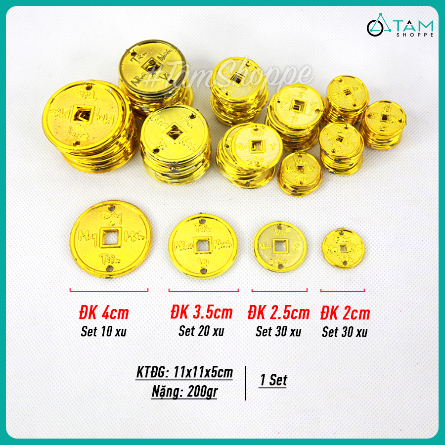 Mô hình đồng tiền vàng nhựa trang trí Tết nhiều cỡ PKHM-27
