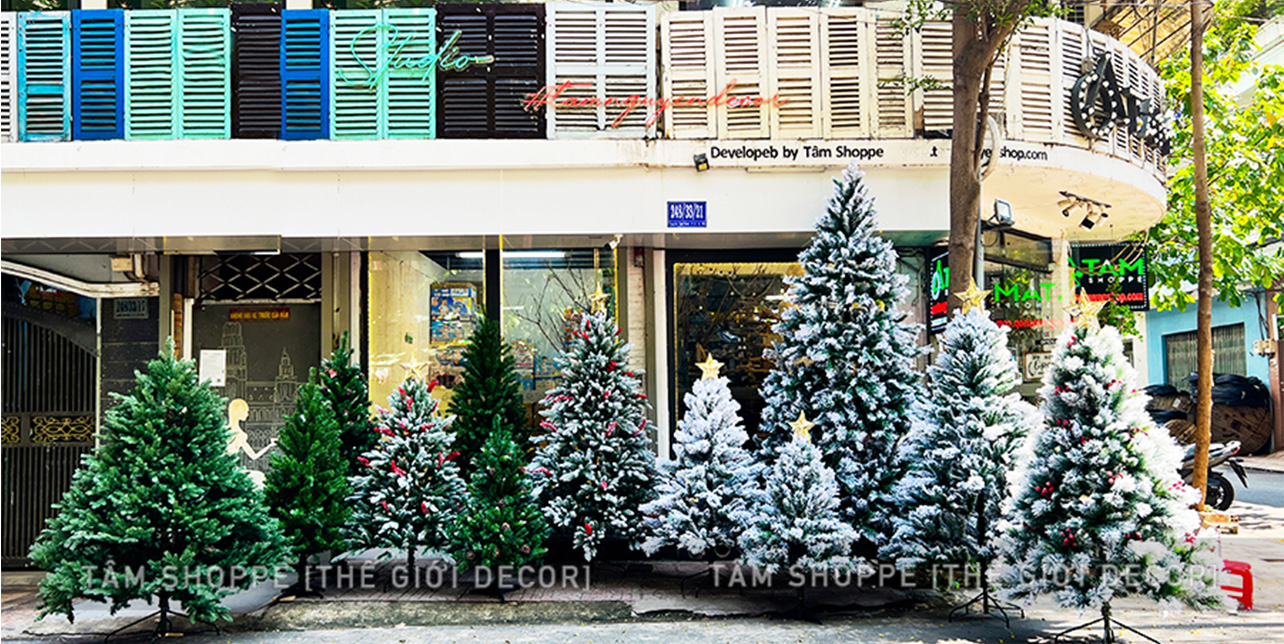 CÂY THÔNG NOEL XANH - PHỦ TUYẾT - LÁ PE XỊN NHIỀU CỠ